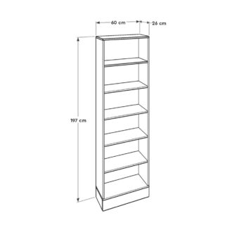 Alternative view of Βιβλιοθήκη Base Megapap χρώμα oak - λευκό 60x26x197εκ.