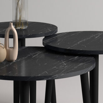 Alternative view of Τραπεζάκι σαλονιού σετ 3 τμχ Roma Megapap χρώμα μαύρο εφέ μαρμάρου Φ60x46εκ.