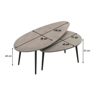 Alternative view of Τραπεζάκι σαλονιού σετ 2 τμχ Elips Megapap χρώμα γκρι ρετρό 116x46x46εκ.