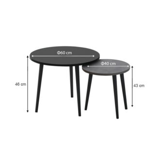 Alternative view of Τραπεζάκι σαλονιού σετ 2 τμχ Roma Megapap χρώμα μαύρο - γκρι ρετρό 60x60x46εκ.