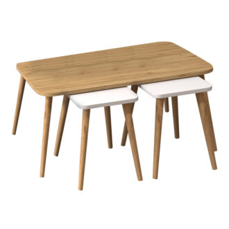 Alternative view of Τραπεζάκι σαλονιού σετ 3 τμχ Oliva Megapap χρώμα oak - λευκό 90x55x46εκ.
