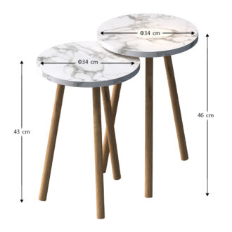 Alternative view of Τραπεζάκια βοηθητικά σετ 2 τμχ Roma Megapap χρώμα λευκό εφέ μαρμάρου Ø34x46εκ.
