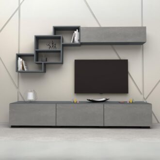 Alternative view of Σύνθεση τηλεόρασης Free Megapap χρώμα ανθρακί - γκρι σκυροδέματος 210x35x38εκ.