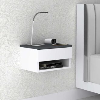 Κομοδίνο επιτοίχιο Mary Megapap χρώμα ανθρακί - λευκό 40x30x23εκ.