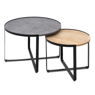 Σετ τραπεζάκια σαλονιού Davis Megapap 2τμχ. χρώμα γκρι σκυροδέματος/φυσικό οξιάς 70x69x46εκ.