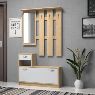 Έπιπλο εισόδου Raynold Megapap χρώμα φυσικό οξιάς - λευκό 100x30x180εκ.