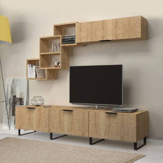 Σύνθεση τηλεόρασης Heydar Megapap χρώμα φυσικό οξιάς 210x35x40εκ.