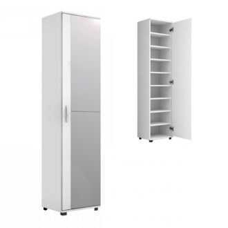 Ντουλάπα ρούχων - παπουτσοθήκη Visla Megapap μονόφυλλη με καθρέπτη χρώμα λευκό 45x36x187εκ.