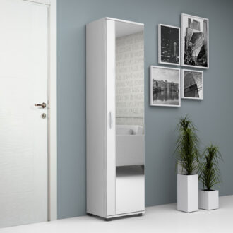 Alternative view of Ντουλάπα ρούχων - παπουτσοθήκη Visla Megapap μονόφυλλη με καθρέπτη χρώμα λευκό 45x36x187εκ.