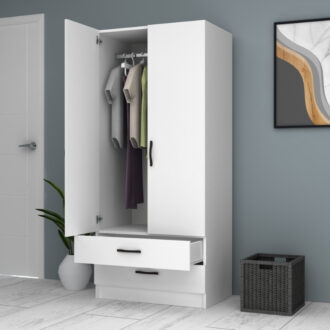 Alternative view of Ντουλάπα ρούχων Ricardo Megapap δίφυλλη με συρτάρια χρώμα λευκό 80x51,8x181εκ.