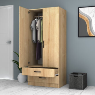 Alternative view of Ντουλάπα ρούχων Ricardo Megapap δίφυλλη με συρτάρια χρώμα φυσικό οξιάς 80x51,8x181εκ.