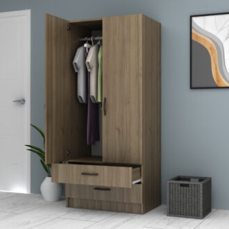 Alternative view of Ντουλάπα ρούχων Ricardo Megapap δίφυλλη με συρτάρια χρώμα καρυδί 80x51,8x181εκ.