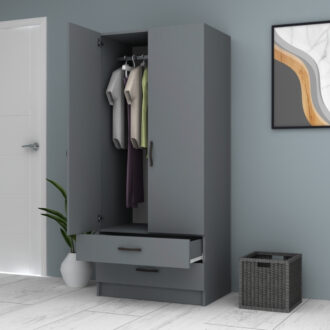 Alternative view of Ντουλάπα ρούχων Ricardo Megapap δίφυλλη με συρτάρια χρώμα ανθρακί 80x51,8x181εκ.