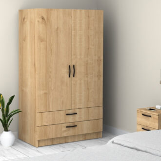 Alternative view of Ντουλάπα ρούχων Victoria Megapap δίφυλλη με συρτάρια χρώμα φυσικό οξιάς 100x60x181εκ.