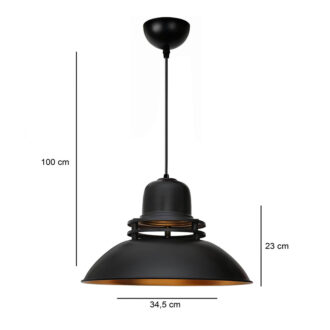 Alternative view of Φωτιστικό οροφής Gerek Megapap E27 μεταλλικό μονόφωτο χρώμα μαύρο Ø34,5x100εκ.