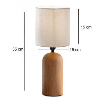Alternative view of Φωτιστικό επιτραπέζιο Cora Megapap E14 ξύλινο - ύφασμα Pvc χρώμα φυσικό - κρεμ Ø15x35εκ.