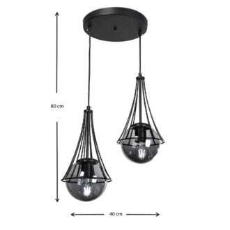 Alternative view of Φωτιστικό οροφής Chavi Megapap E27 μεταλλικό δίφωτο χρώμα μαύρο 40x40x80εκ.