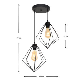 Alternative view of Φωτιστικό οροφής Nura Megapap E27 μεταλλικό δίφωτο χρώμα μαύρο 40x40x70εκ.