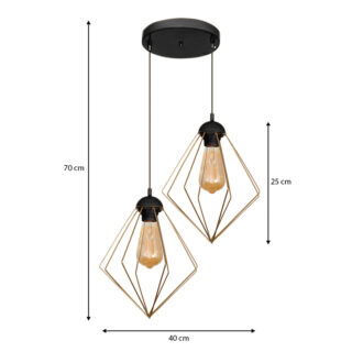 Alternative view of Φωτιστικό οροφής Nura Megapap E27 μεταλλικό δίφωτο χρώμα χρυσό 40x40x70εκ.