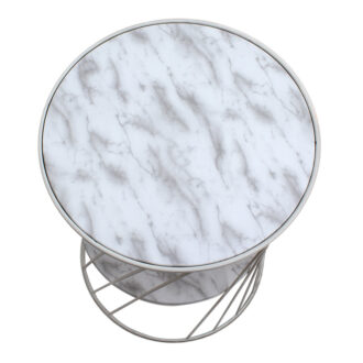 Alternative view of Τραπεζάκι βοηθητικό Jaspin Megapap μεταλλικό - Mdf χρώμα λευκό-λευκό εφέ μαρμάρου 32x32x44εκ.