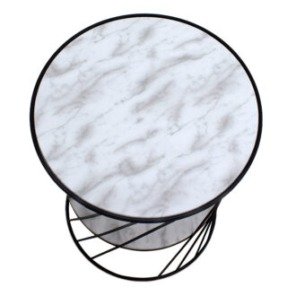 Alternative view of Τραπεζάκι βοηθητικό Jaspin Megapap μεταλλικό - Mdf χρώμα μαύρο-λευκό εφέ μαρμάρου 32x32x44εκ.
