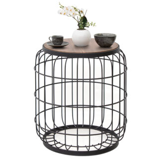 Σκαμπώ - Τραπεζάκι βοηθητικό Muller Megapap μεταλλικό - Mdf χρώμα μαύρο - καρυδί 35x35x47εκ.