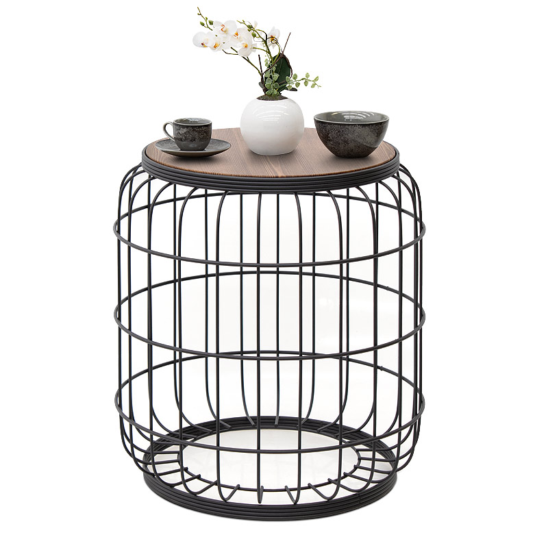 Σκαμπώ - Τραπεζάκι βοηθητικό Muller Megapap μεταλλικό - Mdf χρώμα μαύρο - καρυδί 35x35x47εκ.