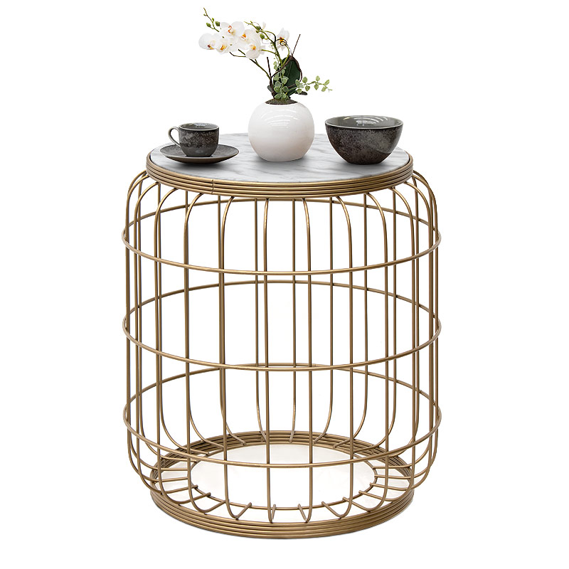 Σκαμπώ - Τραπεζάκι βοηθητικό Muller Megapap μεταλλικό - Mdf χρώμα χρυσό - λευκό 35x35x47εκ.