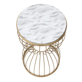 Alternative view of Τραπεζάκι βοηθητικό Pino Megapap μεταλλικό - Mdf χρώμα χρυσό - λευκό εφέ μαρμάρου 35x35x58εκ.