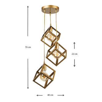 Alternative view of Φωτιστικό οροφής Thora Megapap E27 μεταλλικό τρίφωτο χρώμα χρυσό ματ 22x22x70εκ.