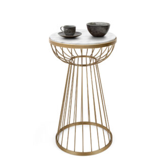 Τραπεζάκι βοηθητικό Mantare Megapap μεταλλικό - Mdf χρώμα χρυσό - λευκό εφέ μαρμάρου 35x35x58εκ.