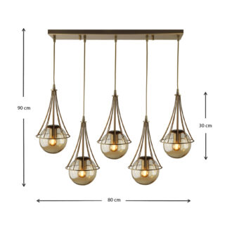 Alternative view of Φωτιστικό οροφής Chavi Megapap E27 μεταλλικό πεντάφωτο χρώμα χρυσό 80x10x90εκ.