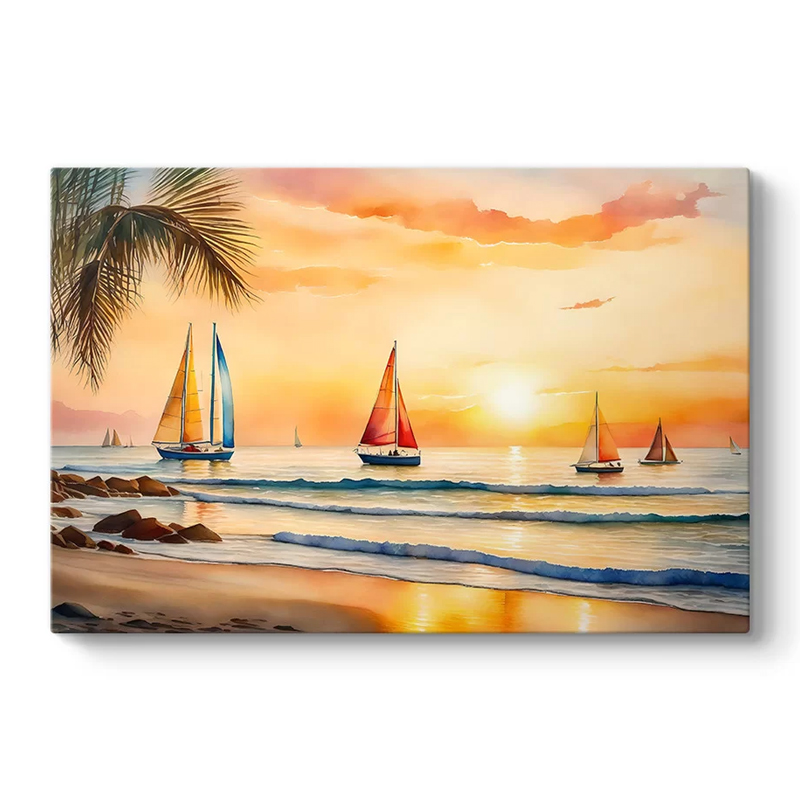Πίνακας σε καμβά "Tropical Sails at the Sunset" Megapap ψηφιακής εκτύπωσης 100x70x3εκ.