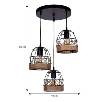 Alternative view of Φωτιστικό οροφής Lino Megapap E27 μεταλλικό - σχοινί τρίφωτο χρώμα μαύρο 40x40x80εκ.