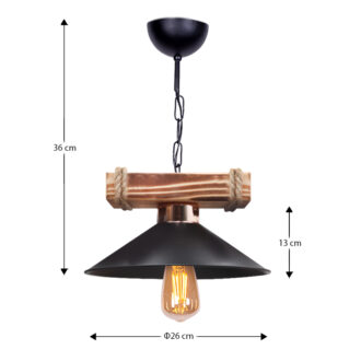 Alternative view of Φωτιστικό οροφής Melio Megapap E27 ξύλινο - πλαστικό μονόφωτο χρώμα μαύρο Ø26x36εκ.