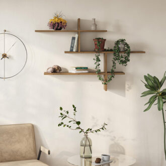 Alternative view of Ραφιέρα τοίχου Leo Megapap χρώμα ανοιχτό καρυδί 123x22x80εκ.