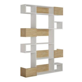 Alternative view of Βιβλιοθήκη Niho Megapap χρώμα λευκό - sapphire oak 120x25,3x171εκ.