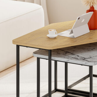 Alternative view of Τραπεζάκι σαλονιού σετ 3 τμχ. Nesty Megapap χρώμα saphhire oak - γκρι ρετρό - λευκό εφέ μαρμάρου 110x60x48εκ.