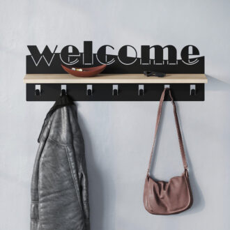 Κρεμάστρα τοίχου Welcome Megapap χρώμα μαύρο - sapphire oak 86x15,2x29εκ.