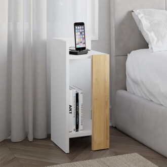 Κομοδίνο Elos Megapap χρώμα λευκό - saphhire oak 30x31,7x55εκ.