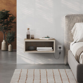 Alternative view of Κομοδίνο επιτοίχιο Brik Megapap με LED χρώμα καρυδί - sandstone 45x30x18εκ.