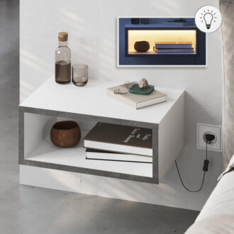 Κομοδίνο επιτοίχιο Brik Megapap με LED χρώμα λευκό - γκρι ρετρό 45x30x18εκ.