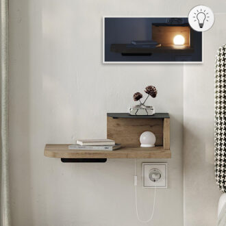 Κομοδίνο επιτοίχιο Luno Megapap με LED χρώμα sepet oak 40x30x16,2εκ.