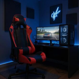 Alternative view of Καρέκλα γραφείου Gaming Alonso Megapap από τεχνόδερμα χρώμα κόκκινο - μαύρο 67x70x125/135 εκ.