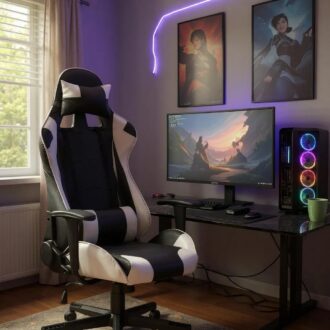 Alternative view of Καρέκλα γραφείου Gaming Alonso Megapap από τεχνόδερμα χρώμα λευκό - μαύρο 67x70x125/135 εκ.