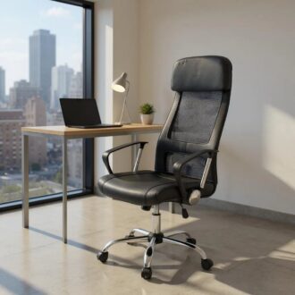 Alternative view of Καρέκλα γραφείου Ovis Megapap με τεχνόδερμα και ύφασμα Mesh χρώμα μαύρο 63x63x119/129εκ.