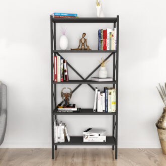 Alternative view of Βιβλιοθήκη Jocasta Megapap μεταλλική - μελαμίνης χρώμα ανθρακί 66x34x160εκ.