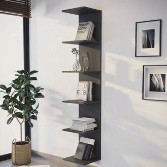 Βιβλιοθήκη - Ραφιέρα τοίχου Ogden Megapap χρώμα ανθρακί 34,5x30x180εκ.