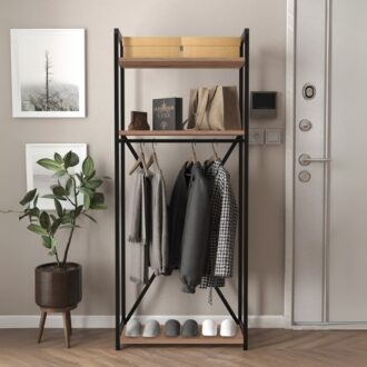 Alternative view of Έπιπλο εισόδου - Κρεμάστρα Zula Megapap μεταλλική - μελαμίνης χρώμα μαύρο - pine oak 66x30x160εκ.