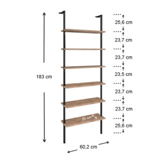 Alternative view of Βιβλιοθήκη τοίχου Madison Megapap μεταλλική - μελαμίνης χρώμα μαύρο - pine oak 60x20x183εκ.